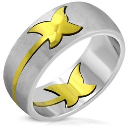 Женское кольцо с позолоченной вставкой бабочка 316 steel