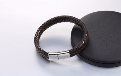 Коричневый кожаный плетеный браслет с магнитным замком
