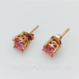 Серьги гвоздики женские с розовым камнем Fallon Jewelry