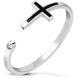 Женское кольцо с крестиком и фианитом 316 Steel