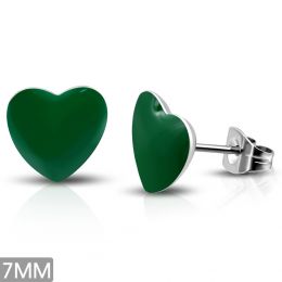 Серьги гвоздики зеленые сердечки 316 Steel
